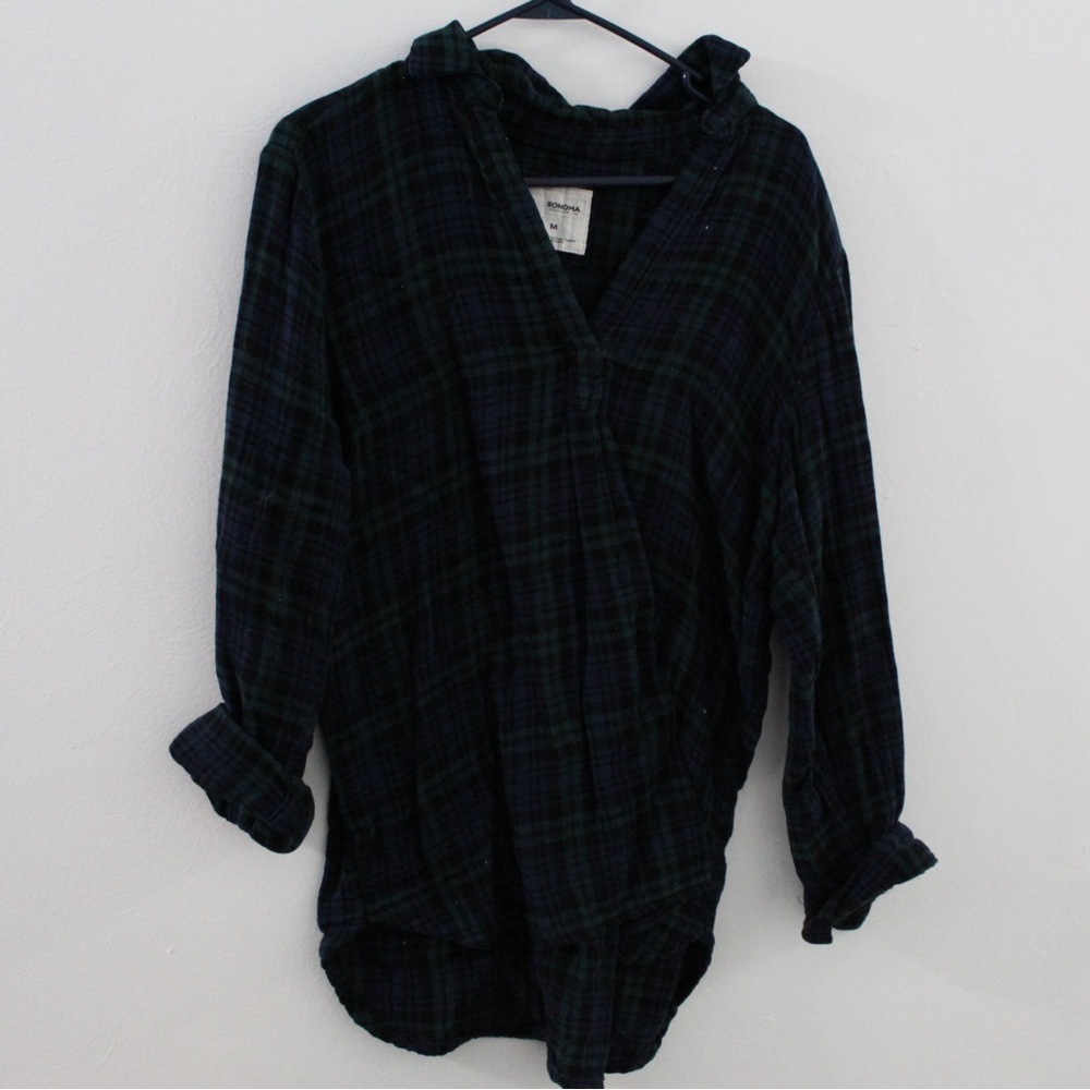 Sonoma Black and Green Plaid Long Sleeve Top